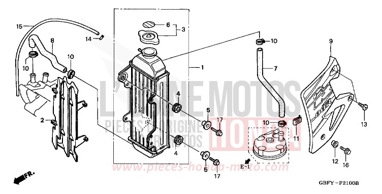 KUEHLER von CR80R "große Räder" EXPLOSION RED (R254) von 2000
